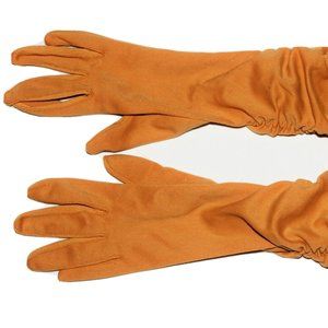 FOWNES NYLO B scrunched yellow wheat / mustard color gloves - vintage